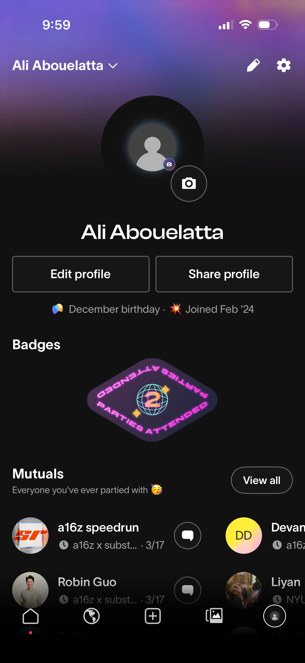 partiful profile screenshot